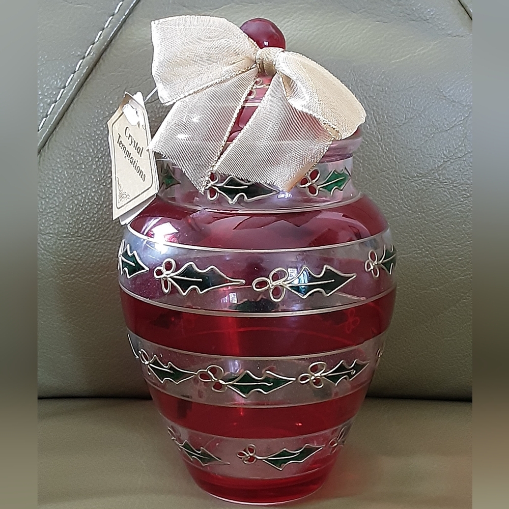 Crystal Temptations Grannycore Stained Glass Christmas Covered Candy Jar - Vtg